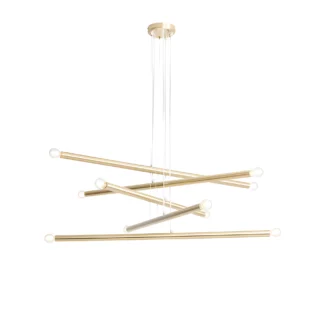 Duża wisząca lampa Tubo 10 w kolorze mosiądzu