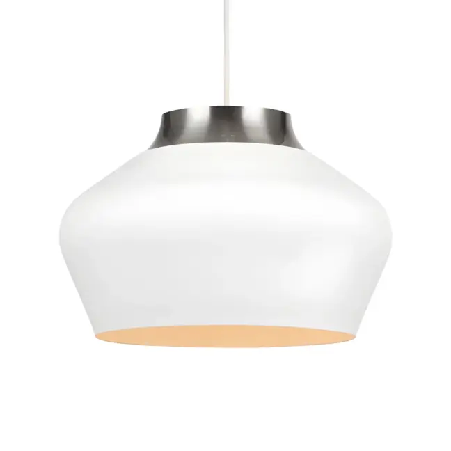 Wisząca lampa Kom w białym kolorze z srebrnymi akcentami