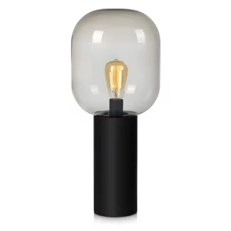 Czarna lampa stołowa Brooklyn z wysoką podstawą i szarym kloszem