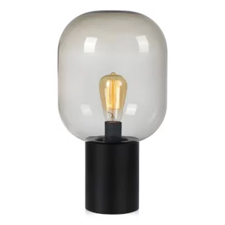 Czarna lampa stołowa Brooklyn z przydymionym kloszem