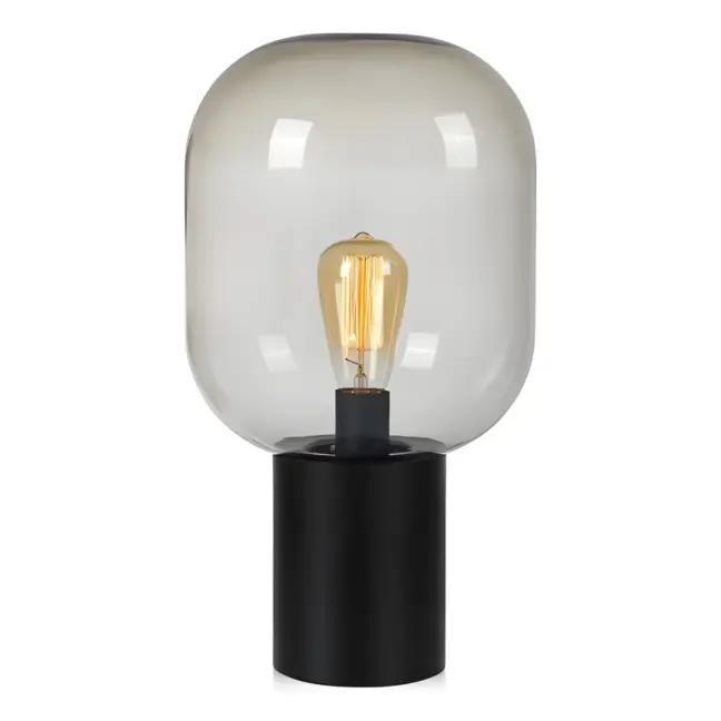 Czarna lampa stołowa Brooklyn z przydymionym kloszem