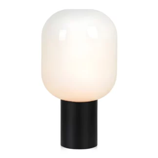 Czarna stołowa lampa Brooklyn z mlecznym kloszem