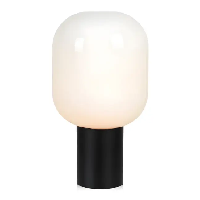 Czarna stołowa lampa Brooklyn z mlecznym kloszem