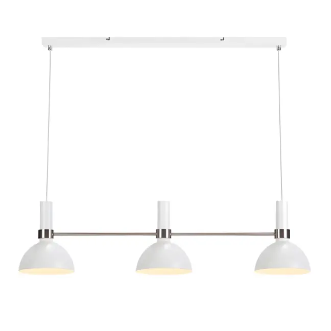 Biała wisząca lampa Larry z trzema kloszami na listwie