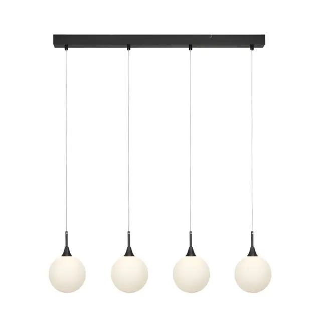 Wisząca lampa Quattro XL z czarnymi szklanymi kulami