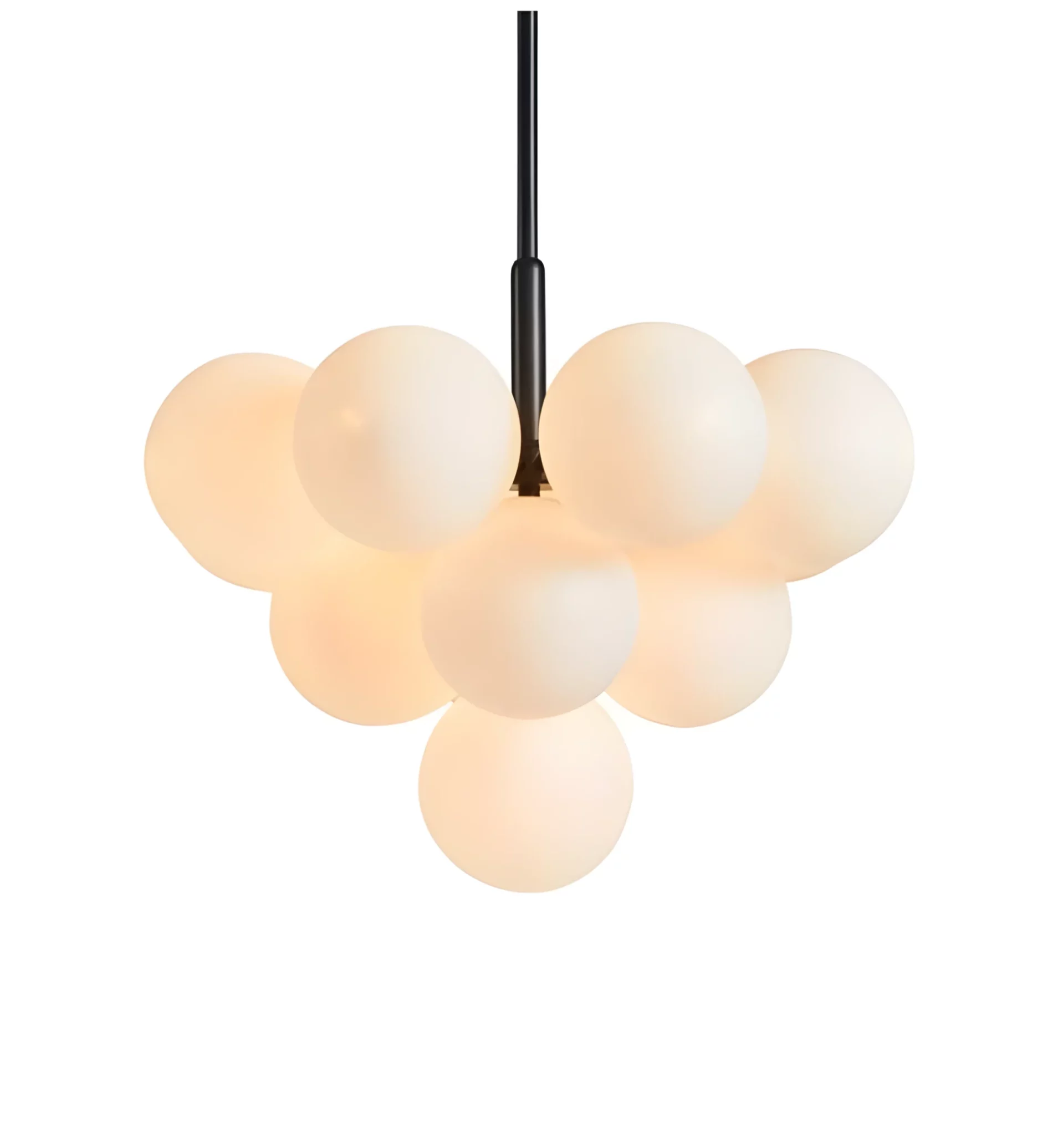 Wisząca lampa Merlot w czarnym kolorze z mlecznymi kulami