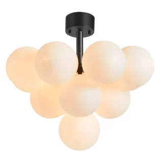 Lampa sufitowa Merlot z mlecznymi kulami i czarną podstawą