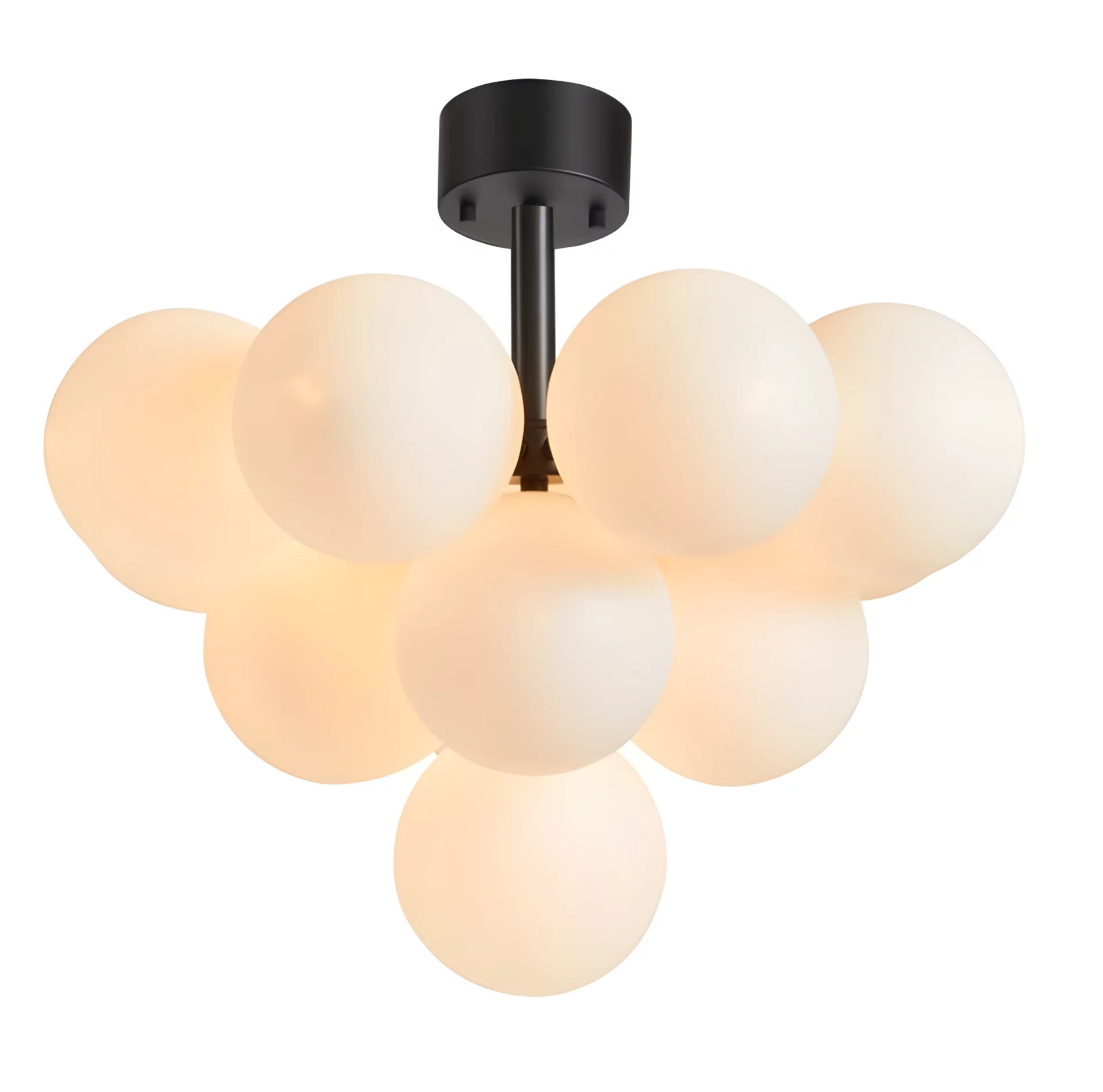 Lampa sufitowa Merlot z mlecznymi kulami i czarną podstawą