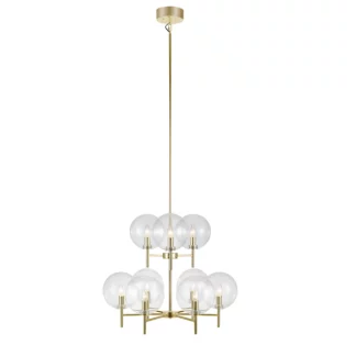 Złoty żyrandol Crown z kloszami wykonanymi ze szkła