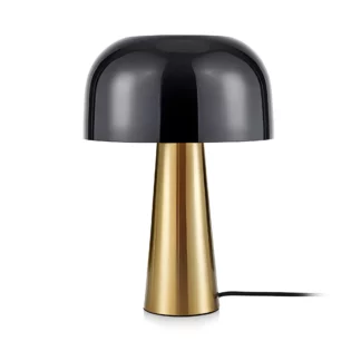 Stołowa lampa Blanca z półokrągłym czarnym kloszem i złotą podstawą