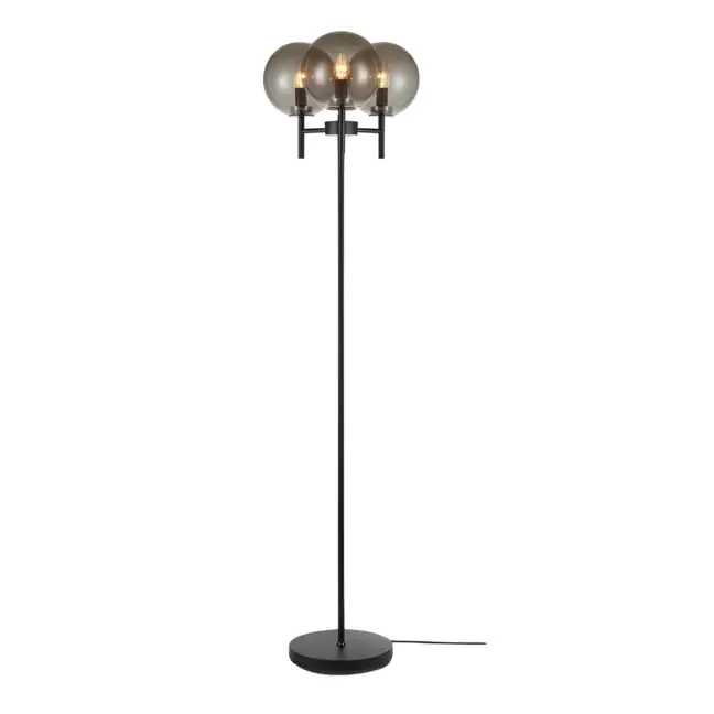 Czarna podłogowa lampa Crown z trzema szklanymi kloszami