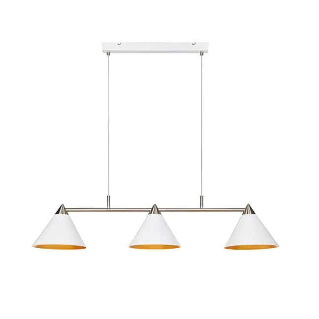 Wisząca lampa Klint w białym kolorze z kloszami w kształcie stożków