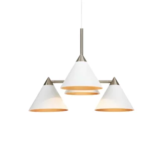 Biała wisząca lampa Klint z czterema kloszami i srebrnymi detalami