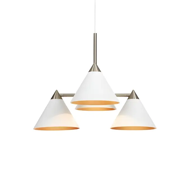 Biała wisząca lampa Klint z czterema kloszami i srebrnymi detalami