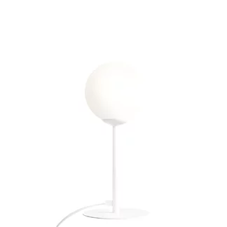 Biała biurkowa lampa Pinne z kloszem ze szkła