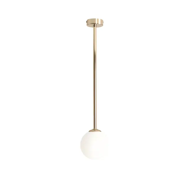 Złota lampa sufitowa Pinne M ze szklaną kulą