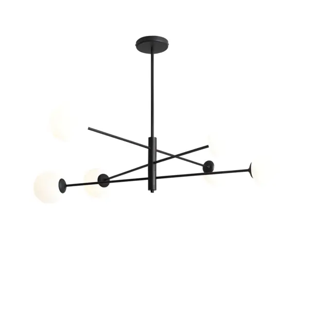 Czarna wisząca lampa Homme z sześcioma szklanymi kloszami