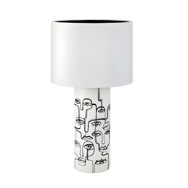 Biała stołowa lampa Family z motywem twarzy