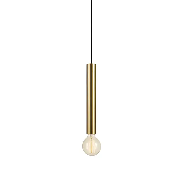 Złota, wisząca lampa Sencillo w kształcie tuby