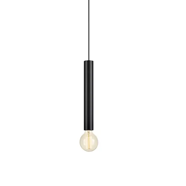 Czarna wisząca lampa Sencillo w kształcie tuby z wtyczką