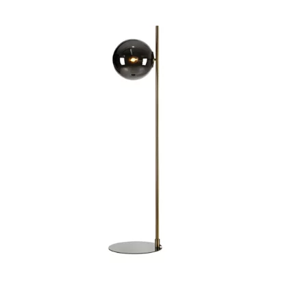 Złota lampa podłogowa Dione z kloszem z dymionego szkła