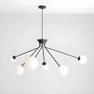 Nowoczesny czarny żyrandol Holm 6 ze szklanymi kulami