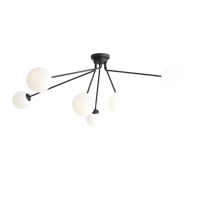 Nowoczesna lampa sufitowa Holm 6 z mlecznymi kloszami