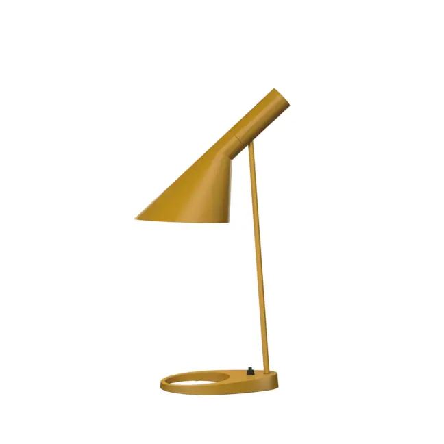 Żółta designerska lampa stołowa AJ od Louisa Poulsena