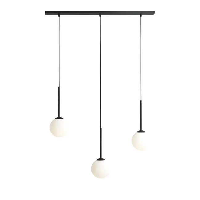 Czarna wisząca lampa Bosso z trzema szklanymi kloszami