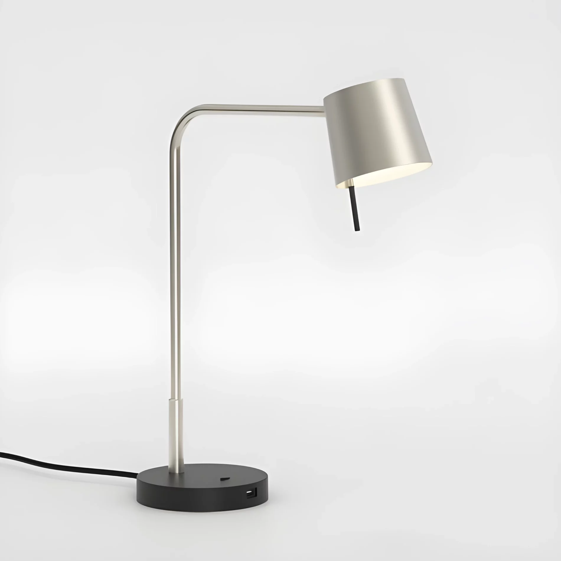 Srebrna lampa biurkowa Miura z portem USB