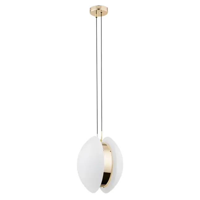 Wisząca lampa Buffalo z mlecznym kloszem i złotymi detalami