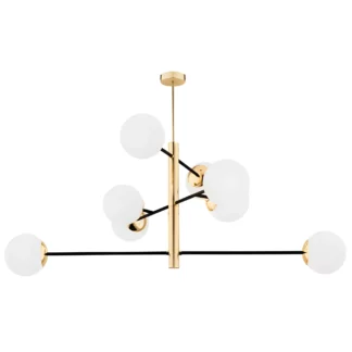 Stylowa lampa wisząca Cameron w czarno-złotej kolorystyce z szklanymi kulami