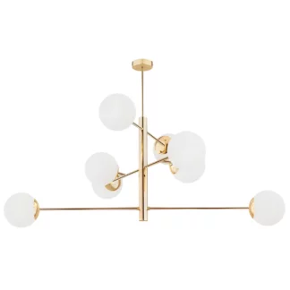 Wisząca lampa Cameron w złotym kolorze z mlecznymi kloszami