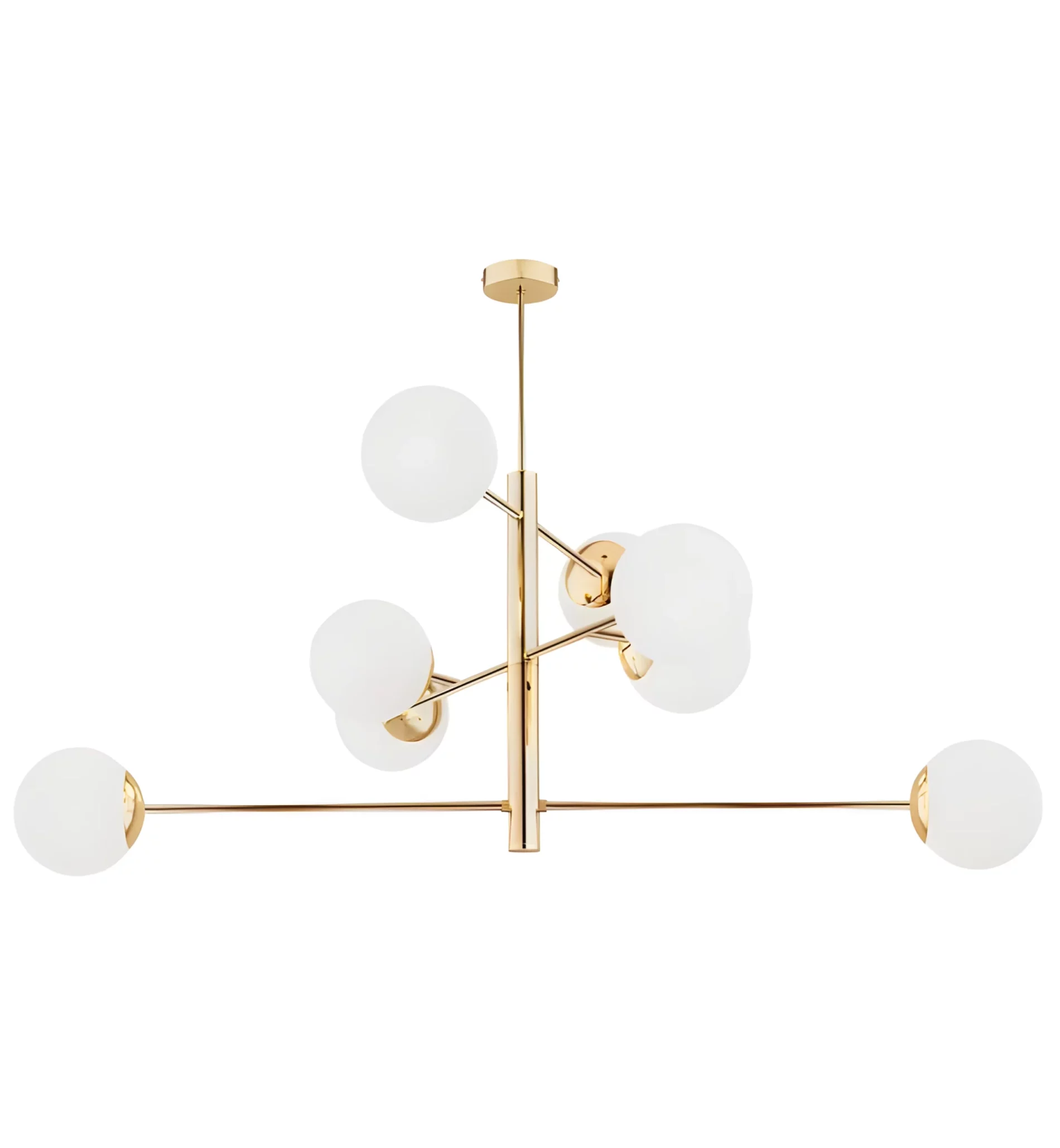 Wisząca lampa Cameron w złotym kolorze z mlecznymi kloszami