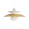 Elegancka wisząca lampa PH 5 od Louis Poulsen w mosiężnym wykończeniu z długim zawieszeniem