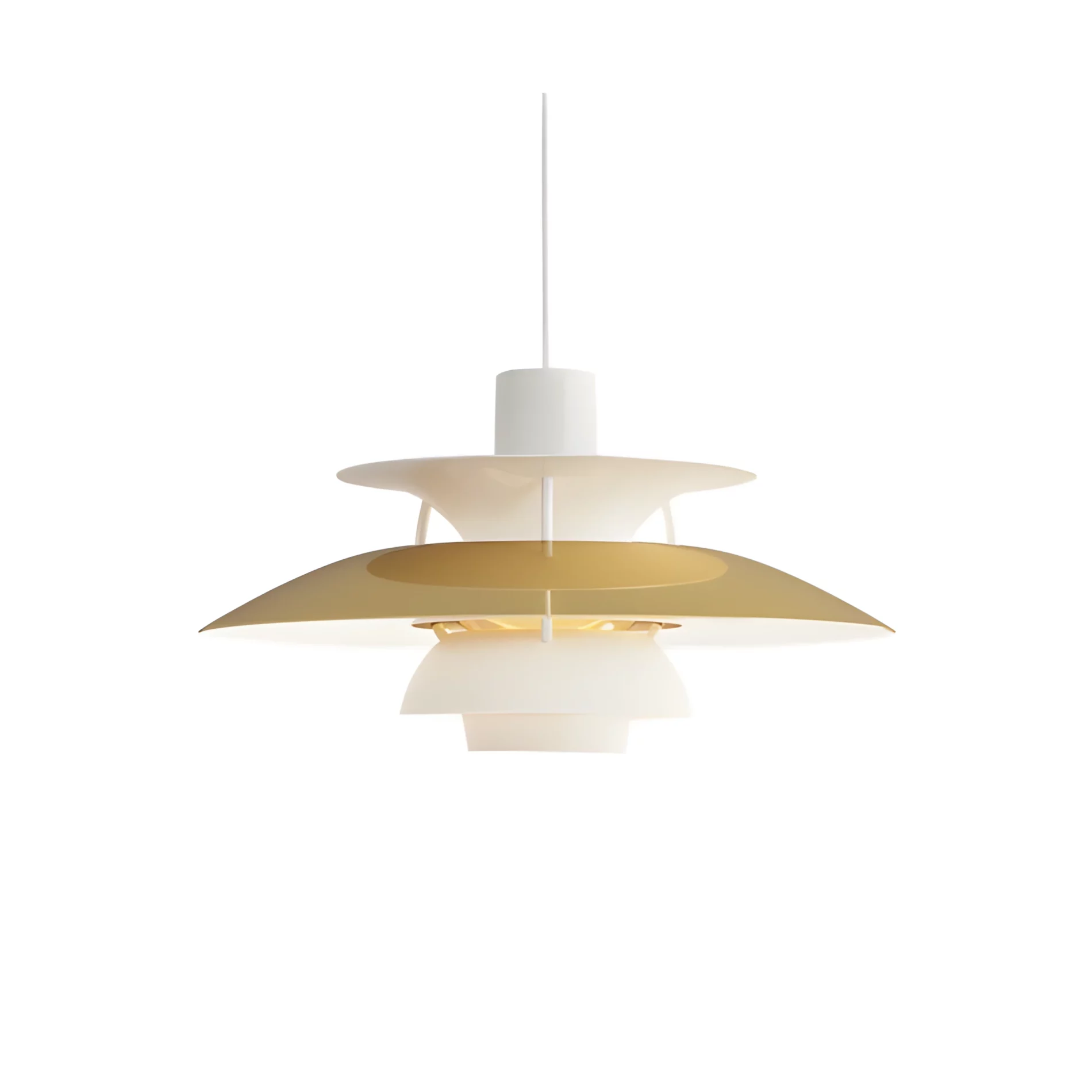 Wisząca lampa PH 5 Mini marki Louis Poulsen w kolorze mosiądzu