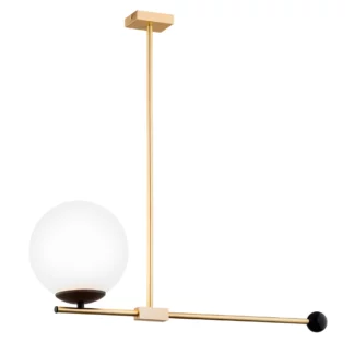Wisząca lampa Megan w złotym kolorze z mleczną kulą