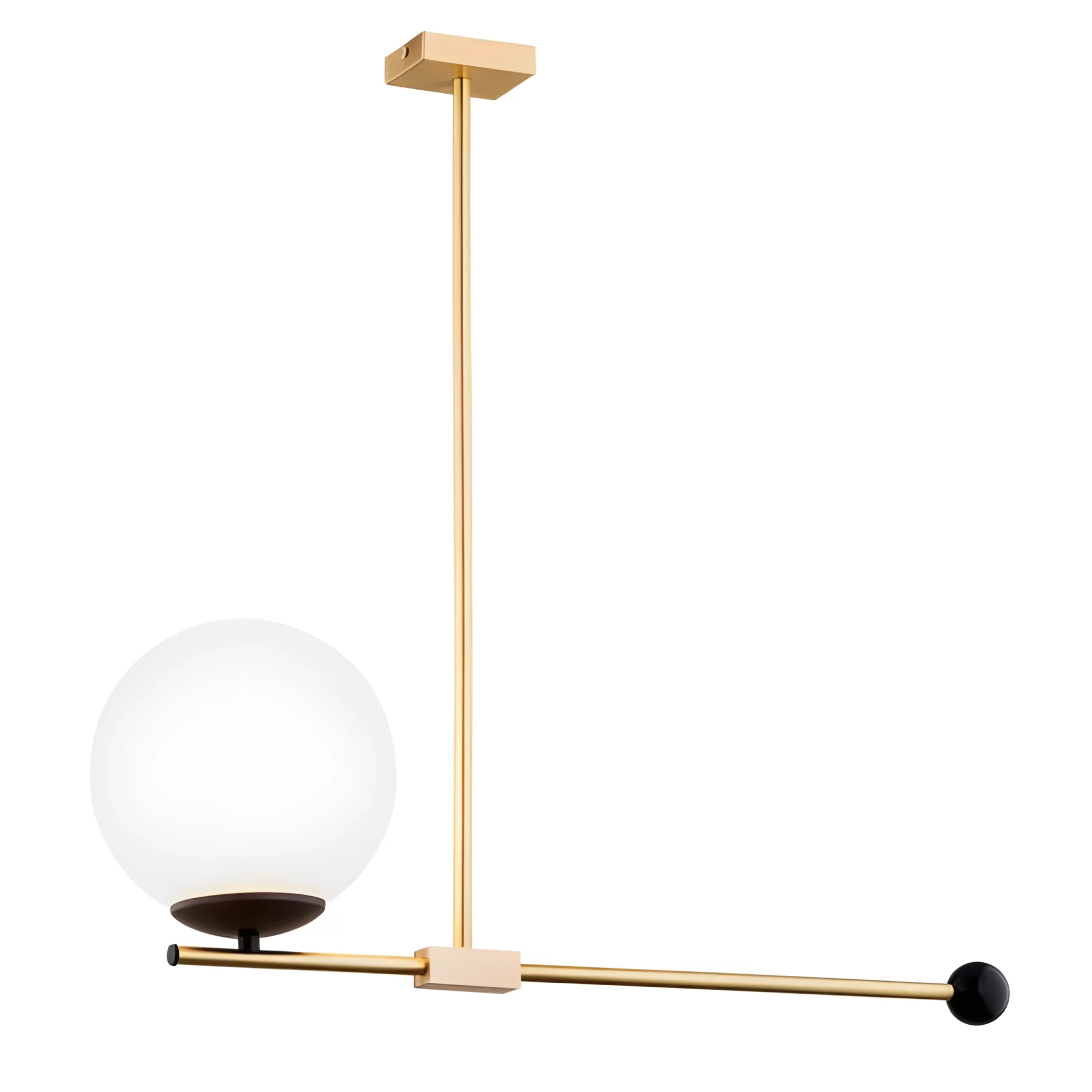 Wisząca lampa Megan w złotym kolorze z mleczną kulą