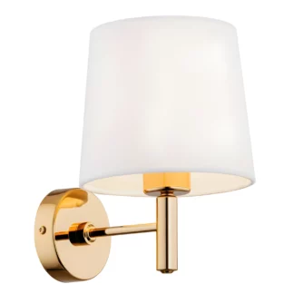 Elegancki złoty kinkiet Ponte z białym welurowym abażurem