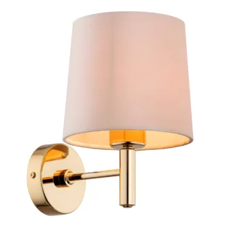 Złoty kinkiet Ponte z beżowym welurowym abażurem