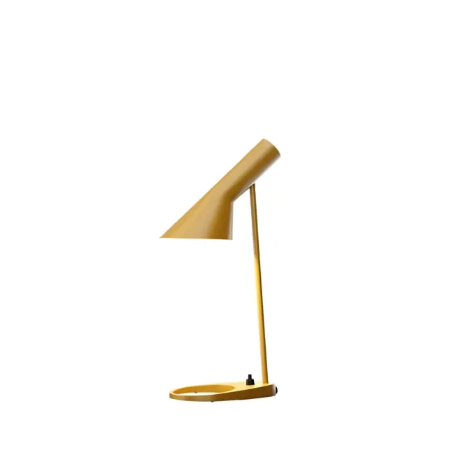 Żółta nowoczesna lampa stołowa AJ Mini od Louis Poulsen