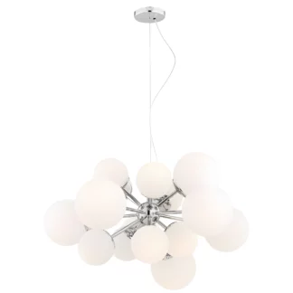 Srebrna wisząca lampa Satelite z mlecznymi kulami
