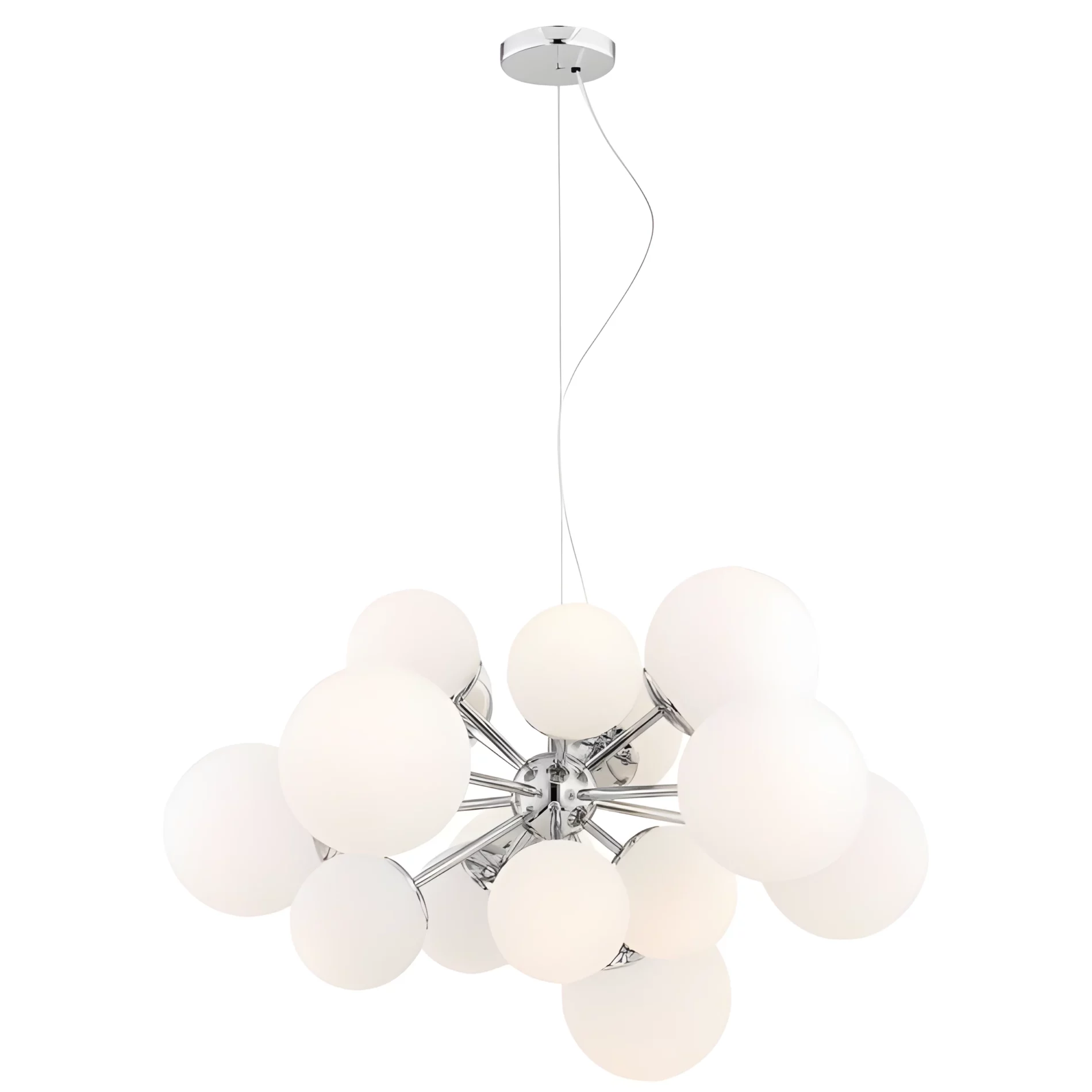 Srebrna wisząca lampa Satelite z mlecznymi kulami