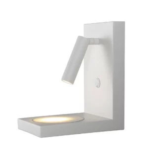 Biały kinkiet Zanzibar z reflektorem LED i wbudowaną ładowarką indukcyjną