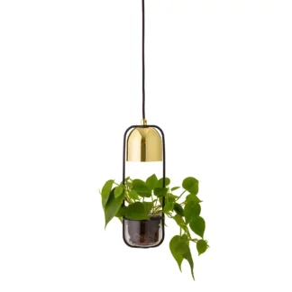 Złota lampa wisząca Gullak z wbudowaną doniczką