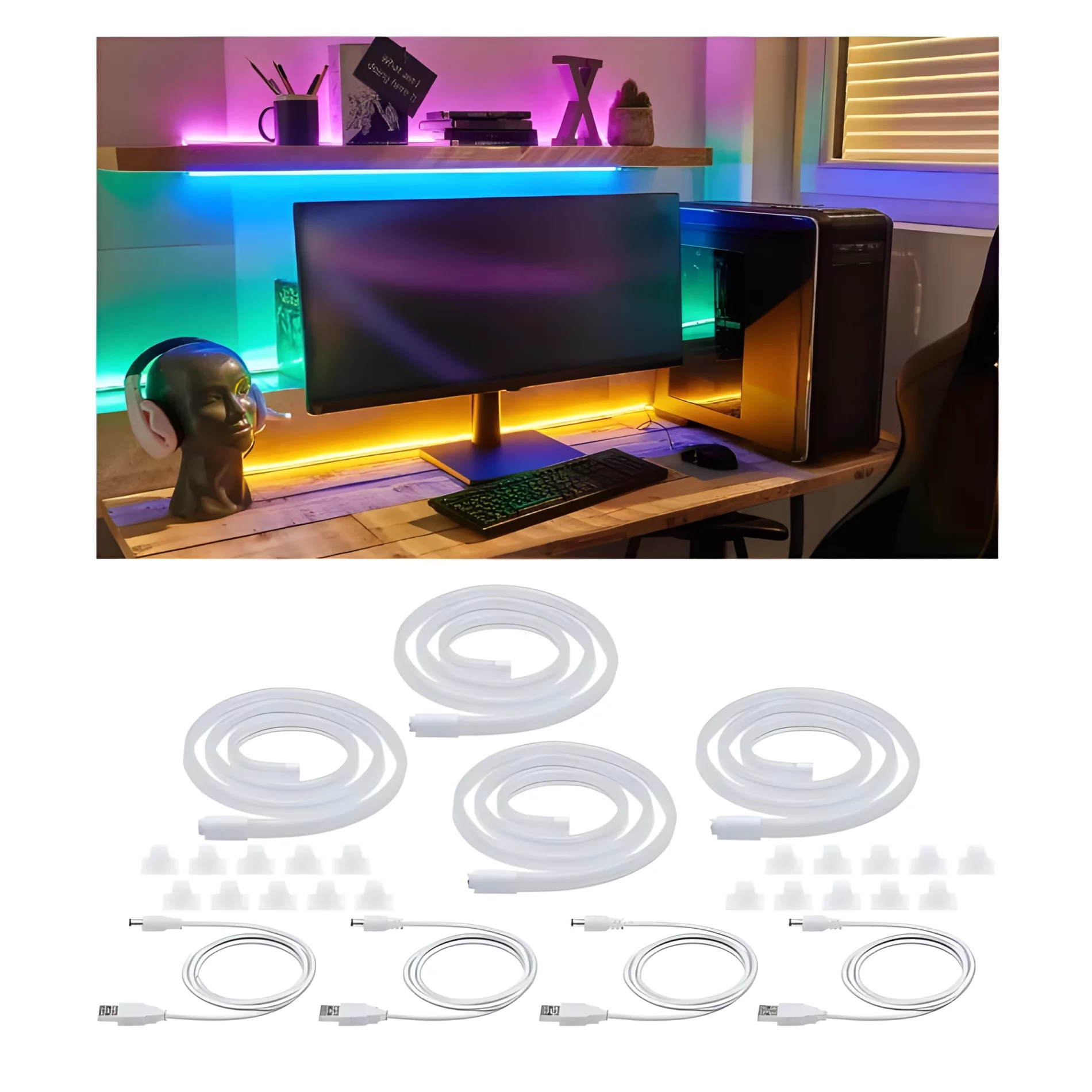 Zestaw czterech kolorowych węży świetlnych Neon Colorflex