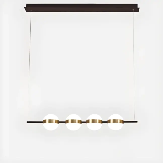 Podłużna wisząca lampa Cuba z czterema mlecznymi kloszami LED