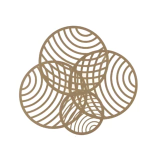 Złota lampa sufitowa Collage z czterema ażurowymi kołami i wbudowanym oświetleniem LED