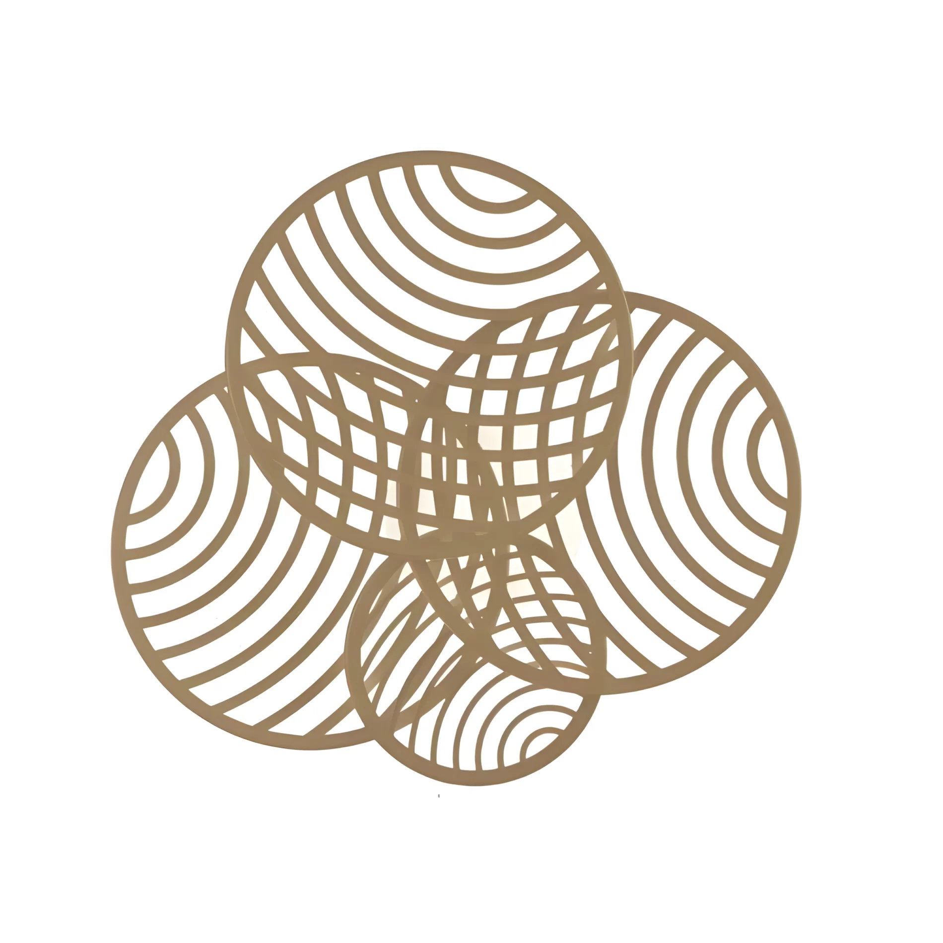 Złota lampa sufitowa Collage z czterema ażurowymi kołami i wbudowanym oświetleniem LED