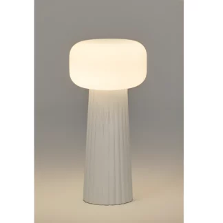 Biała lampka stołowa Faro z ceramiczną podstawą i materiałowym abażurem